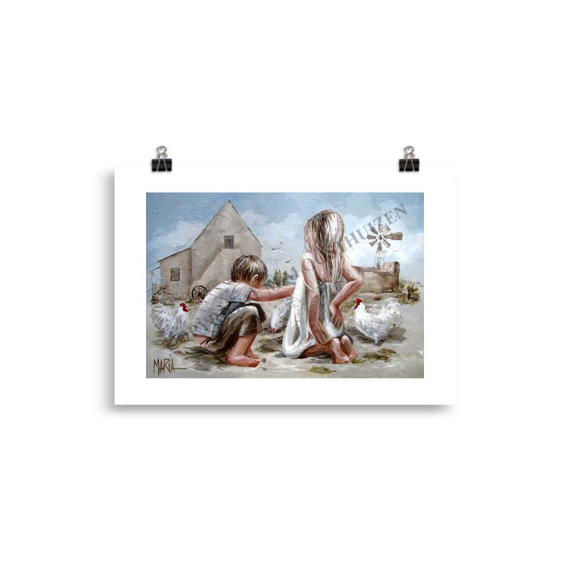 Plaas toneel met ossewa wiel | A4 Paper Print