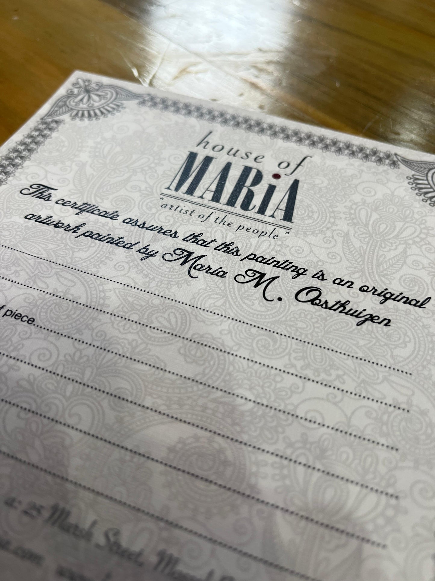 Official Art Valuation Certificate