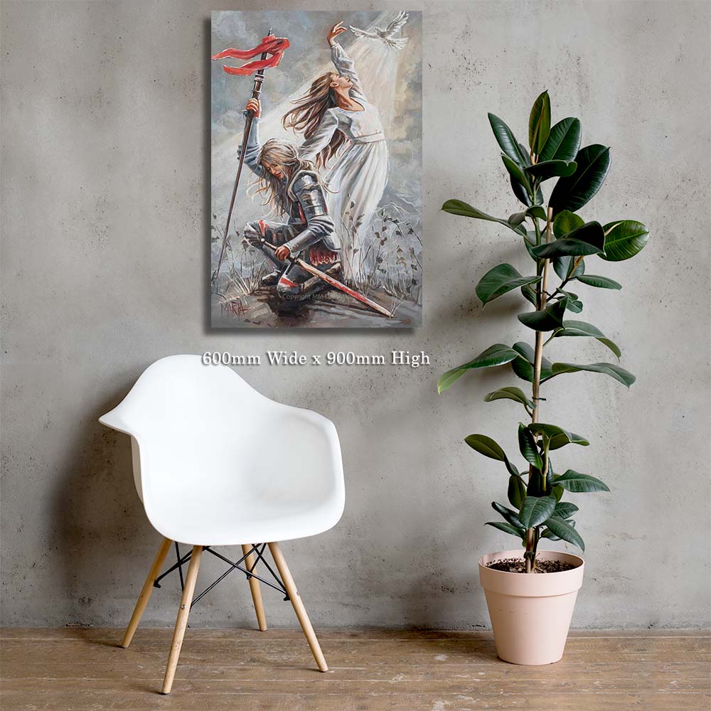 Armour canvas print hanging on a wall at home
