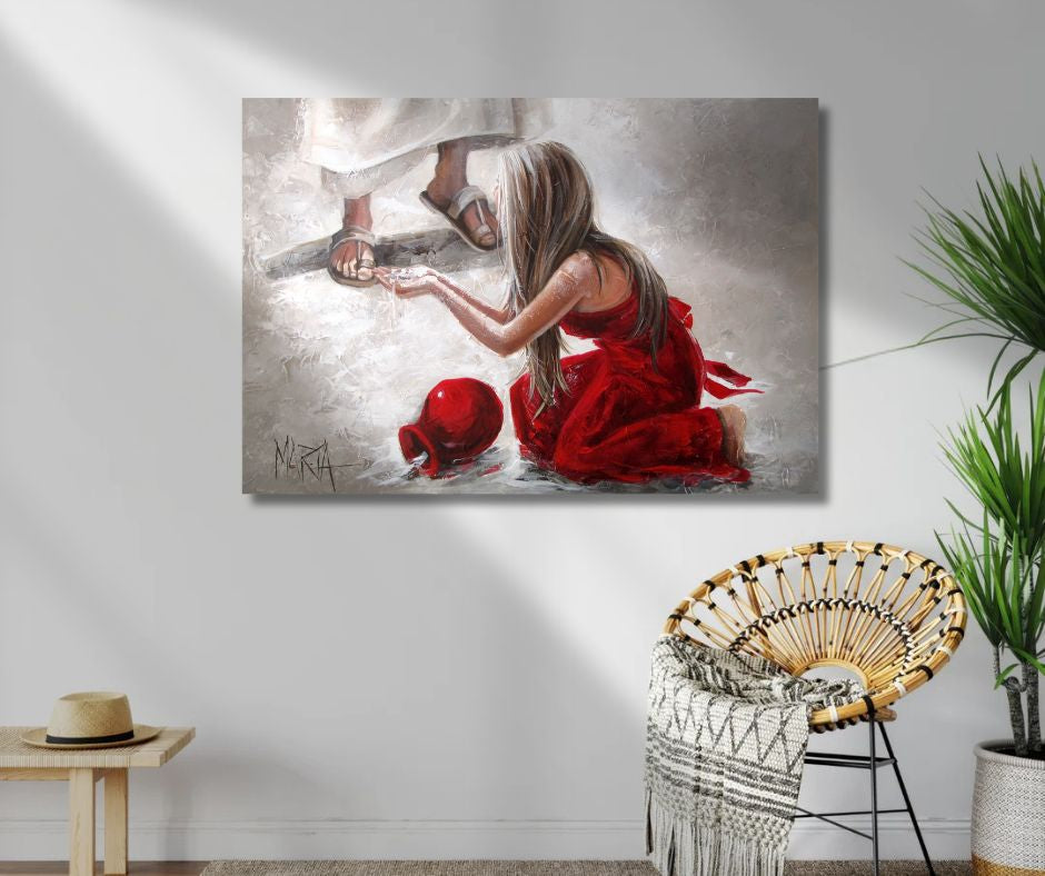 Alabaster fles christian canvas print or paper print red dress maria oosthuizen from house of maria artwork