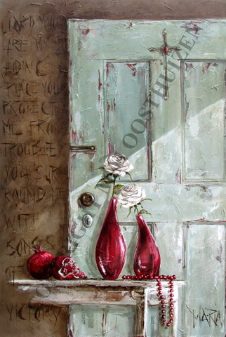 Groen deur met granate