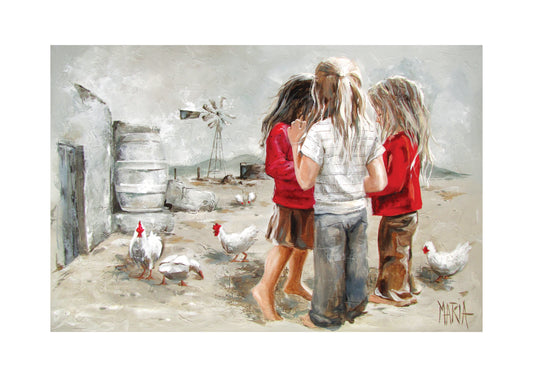 Drie meisies op die plaas| A3 Paper Print