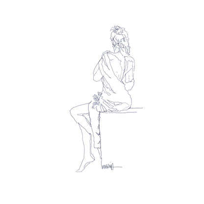 Sitting with flowers | A3 Paper Print