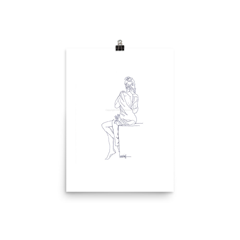 Sitting with flowers | A3 Paper Print