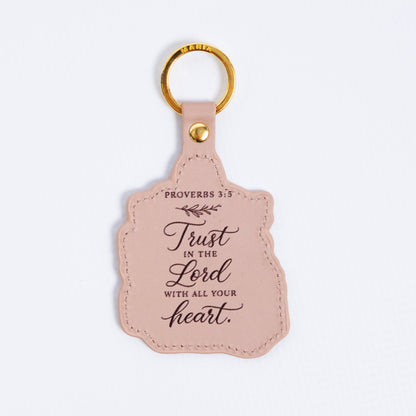 Groen Deur key ring back — Trust in the Lord with all your heart, Proverbs 3:5 by Maria Magdalena Oosthuizen | Christian key ring | House of Maria