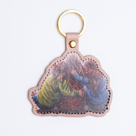 The Good Old Days — leather-look key ring of a couple embracing by Maria Magdalena Oosthuizen | faith key ring gift | House of Maria