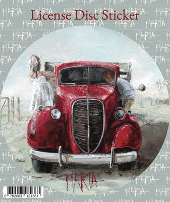 Oppi Trokkie — license disc sticker of a red vintage truck on the farm by Maria Magdalena Oosthuizen | car license disc art | House of Maria