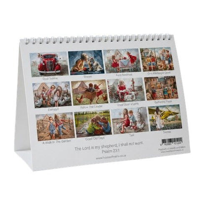 Birthday calendar back showing all twelve monthly paintings by Maria Magdalena Oosthuizen | Verjaarsdagkalender | House of Maria