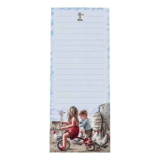 Taxi — lined shopping list pad with children on a red tricycle by Maria Magdalena Oosthuizen | kitchen stationery gift | House of Maria