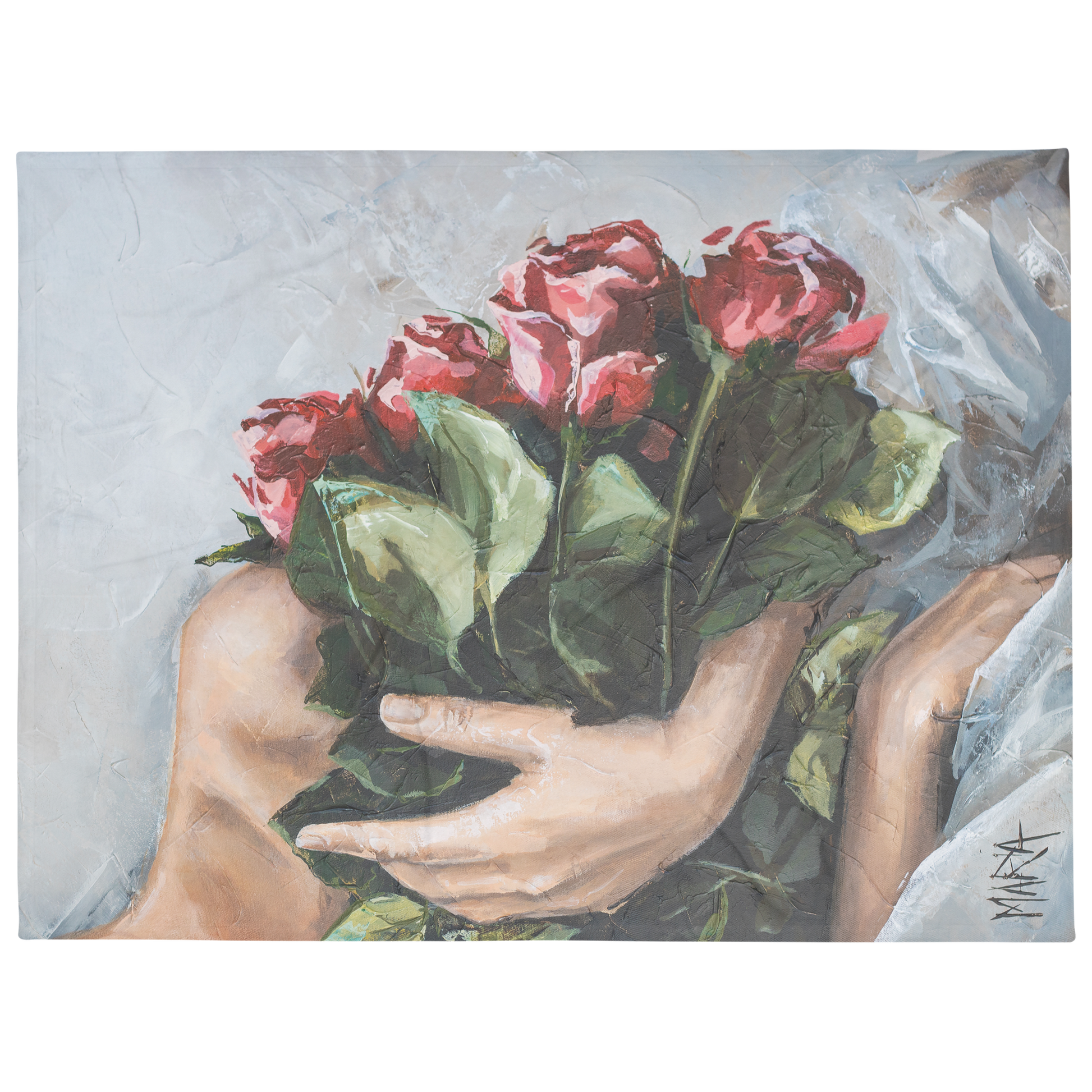 Red Roses — fleece blanket front view showing full rose design by Maria Magdalena Oosthuizen | South African floral art blanket | House of Maria