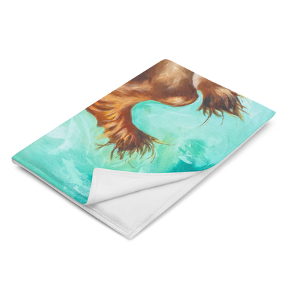 Notebook with a design of a dog's face on a turquoise background