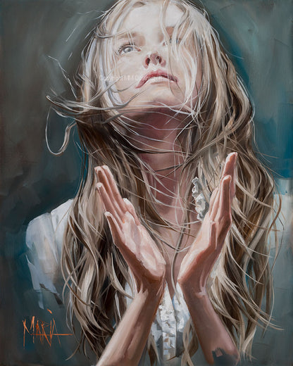 Warfare fine art print by House of Maria, a powerful A3 spiritual scene with a white border.