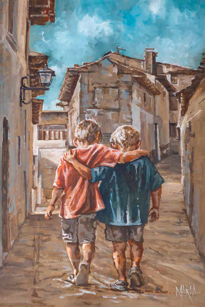 Big Plans child art print by Maria Magdalena Oosthuizen, whimsical figurative painting, A3 premium paper with white border.