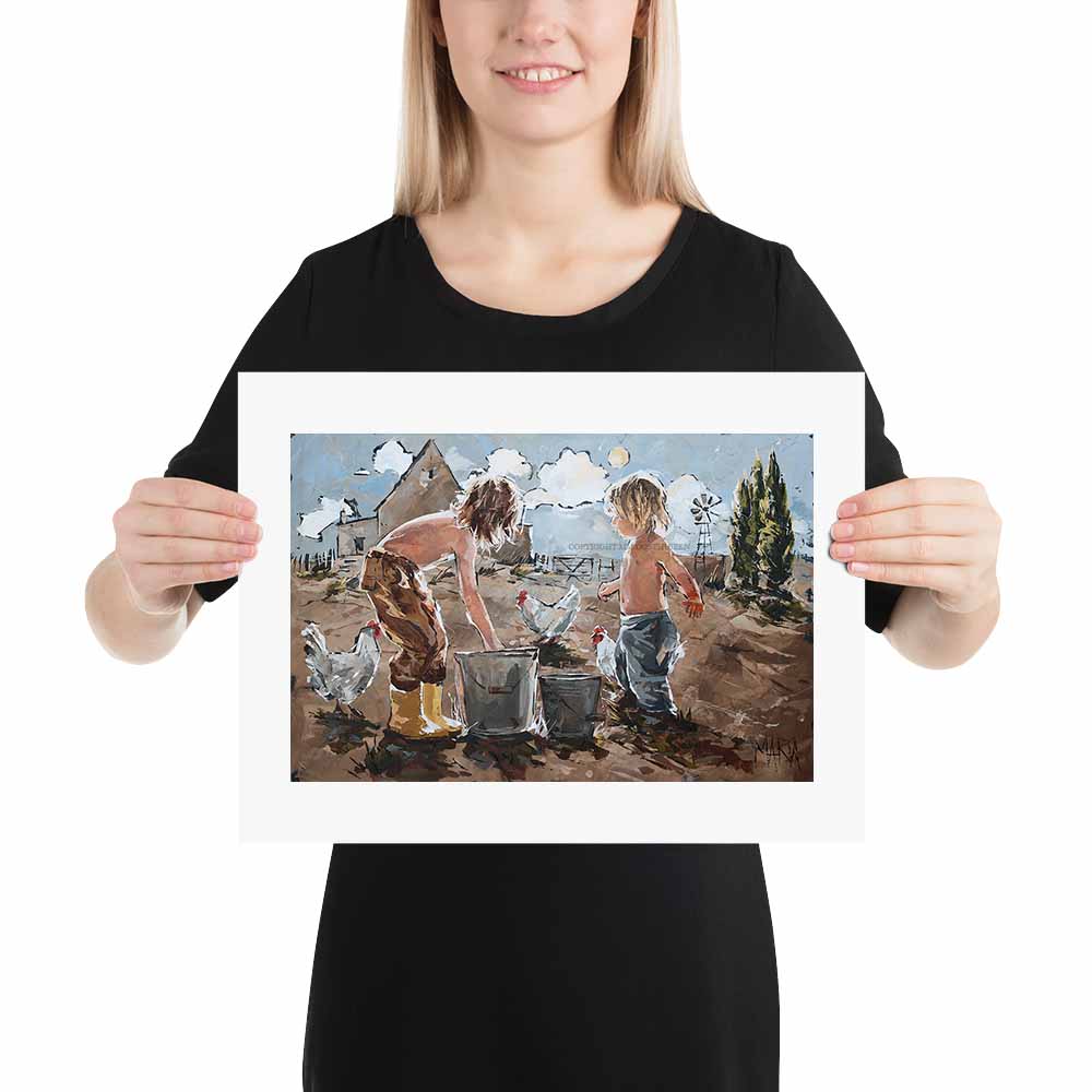 Geel stewels op die plaas | A3 Paper Print