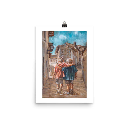 Big Plans child art print by Maria Magdalena Oosthuizen, whimsical figurative painting, A3 premium paper with white border.