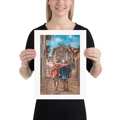 Big Plans child art print by Maria Magdalena Oosthuizen, whimsical figurative painting, A3 premium paper with white border.