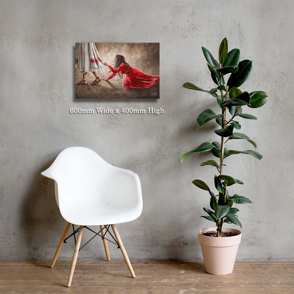 Side view showing the canvas depth of Touching the Hem of Jesus