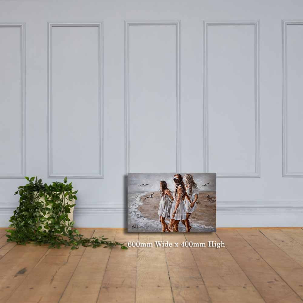 Contented Sisterhood canvas print styled in a family living space