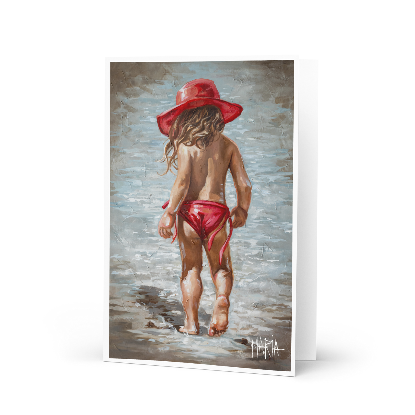 Rooi hoed op die strand | Greeting Card