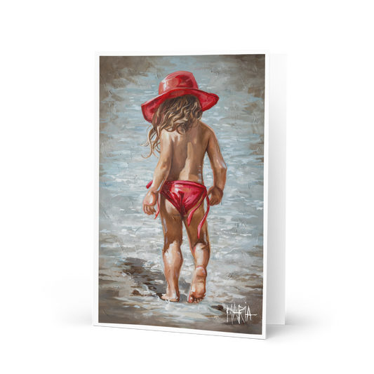 Rooi hoed op die strand | Greeting Card