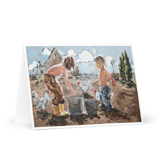 Geel stewels op die plaas | Greeting Card